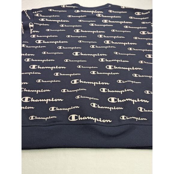 Champion Navy All-Over Script Logo Crewneck Sweatshirt Size 2XL - Picture 8 of 12